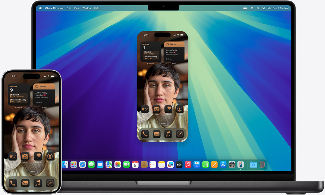 Les mêmes messages s’ouvrent sur le MacBook Pro et sur l’iPhone 16.