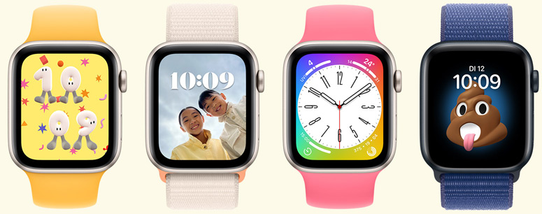 Apple Watches mit lustigen Motiven und Gesichtern.