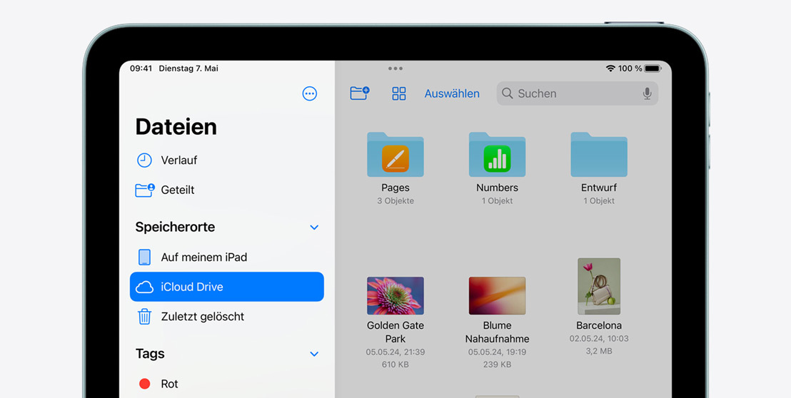 Ein iPad Air zeigt die Dateien App.