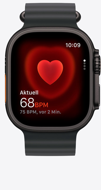 Apple Watch Ultra 3, Titangehäuse, Farbe Schwarz, Herzfrequenz App, Schläge pro Minute, Ocean Armband, Farbe Schwarz
