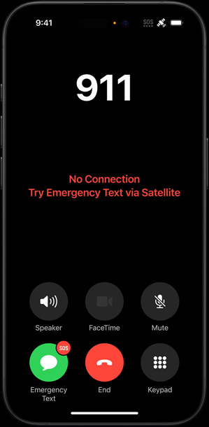 iPhone com a mensagem: Sem ligação. Tentar SMS de emergência por satélite