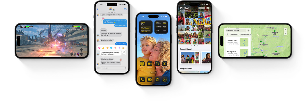 Meerdere iPhones met nieuwe features van iOS 18