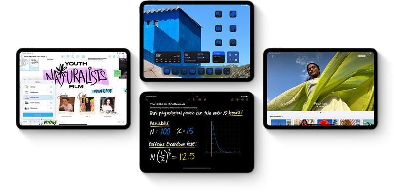 Kuvassa useita iPad-laitteita uusine iPadOS 18 ‑ominaisuuksineen
