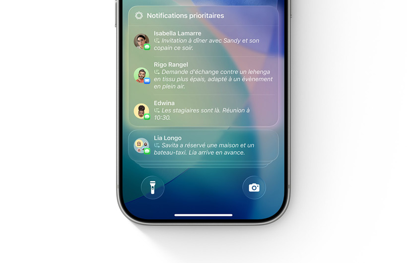 Un iPhone avec le mode de concentration Réduire les interruptions activé affichant une unique notification signalée comme « Peut-être important ».