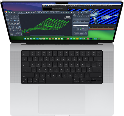 MacBook Pro 正展示 Autodesk AutoCAD 和 Adobe After Effects