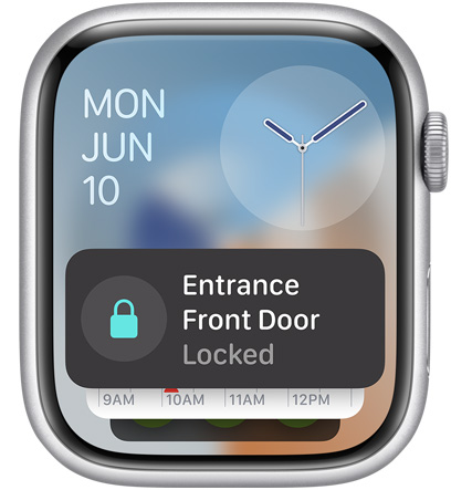 An Apple Watch screen displaying the Home app widget