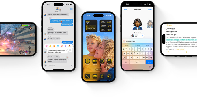 Beberapa perangkat iPhone ditampilkan dengan fitur-fitur baru iOS 18