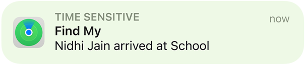 Animation of a notification message saying that a kid has arrived at school.