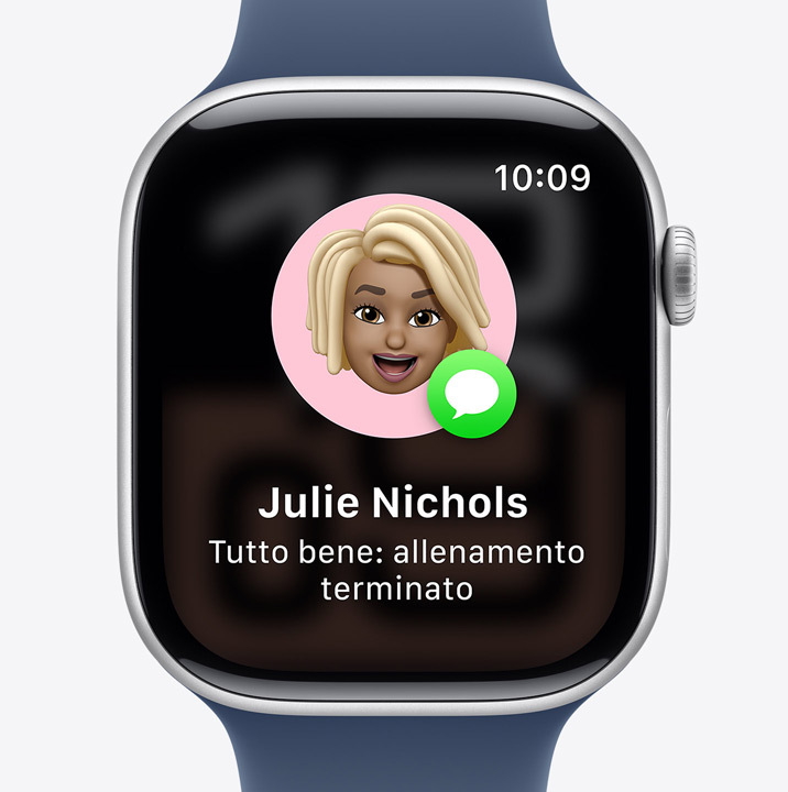 Un Apple Watch Series 10 con la funzione “Tutto bene” che indica che qualcuno ha finito il suo allenamento.