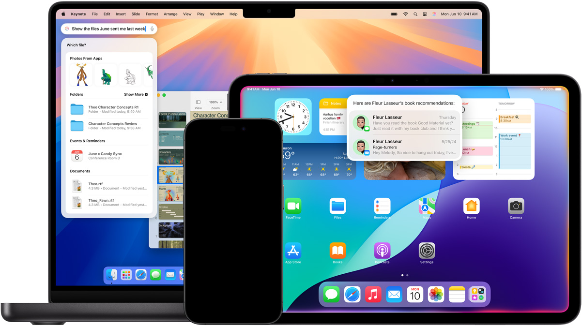 أجهزة Mac وiPad وiPhone معروضة مع ميزات Siri الجديدة المدعومة بنظام Apple Intelligence‏