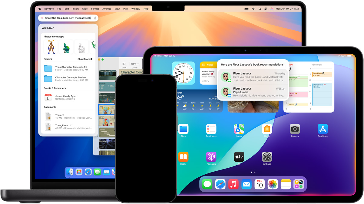أجهزة Mac وiPad وiPhone معروضة مع ميزات Siri الجديدة المدعومة بنظام Apple Intelligence‏