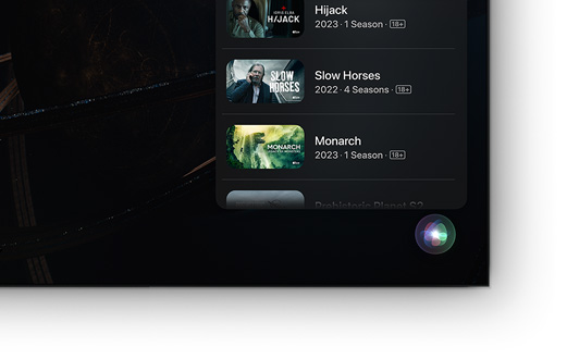 تلفزيون بشاشة مسطحة يعرض قائمة بأفلام وبرامج +Apple TV