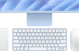 Magic Keyboard with Touch ID, blue color, and Magic Mouse