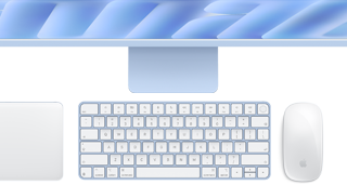 Magic Keyboard with Touch ID, blue color, and Magic Mouse