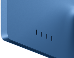 iMac, rear exterior, blue color, four Thunderbolt 4 ports