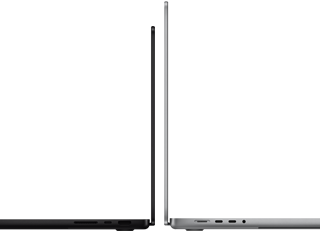 MacBook Pro 14-inch and 16-inch back to back, showing size difference and emphasizing the narrow profile