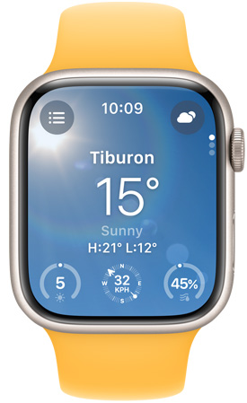 شاشة Apple Watch تعرض تطبيق الطقس