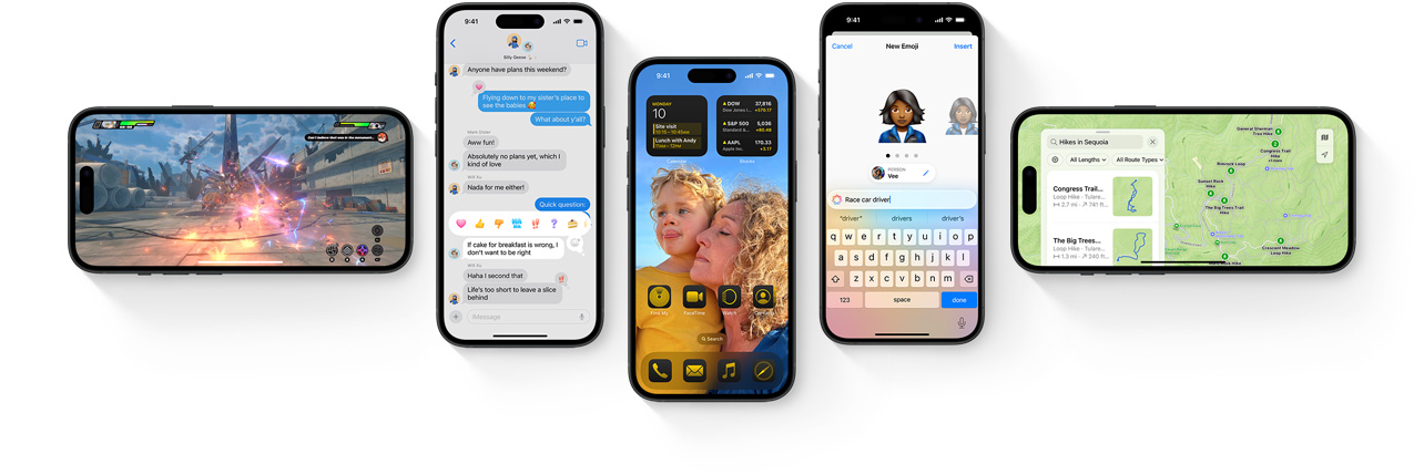 Multiple iPhone devices shown with new iOS 18 features