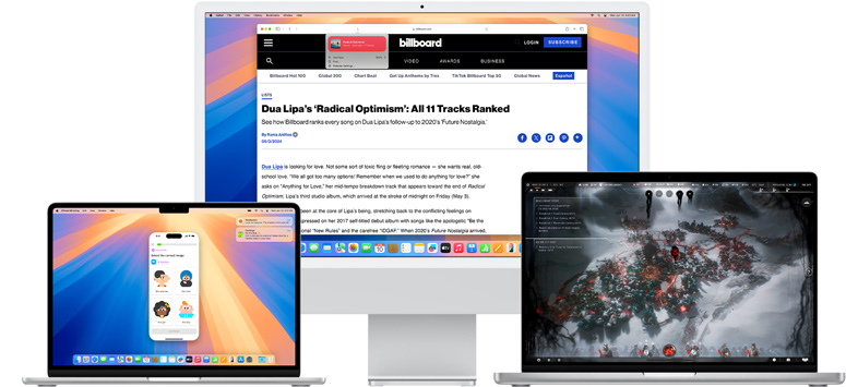 أجهزة Mac متعددة معروضة مع ميزات macOS Sequoia الجديدة