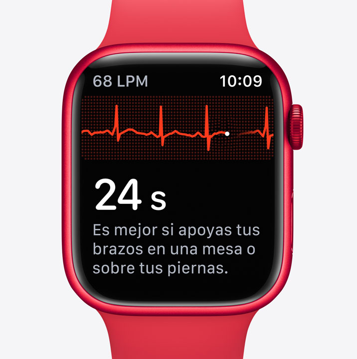 Un Apple Watch Series 9 muestra la app ECG haciendo una lectura.