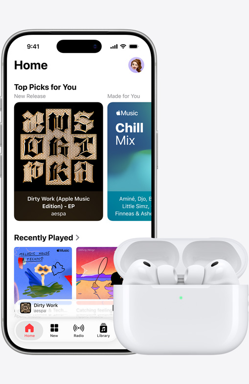 iPhone 16 playing music next to airpods