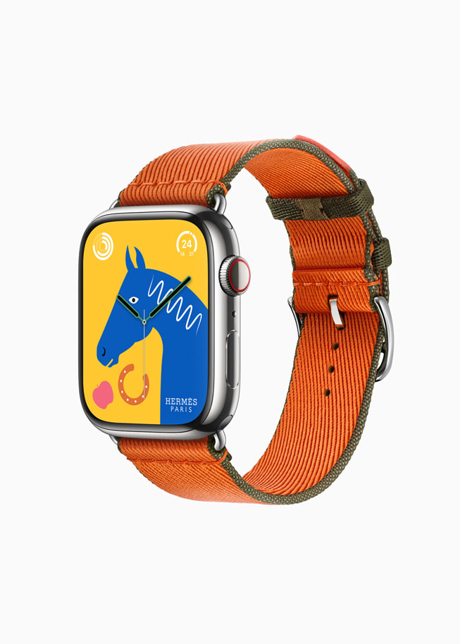Se muestra un Apple Watch Hermès con la correa Toile H.