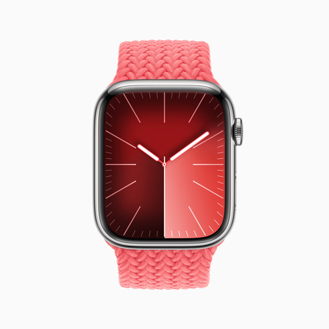The new Solar Analog watch face is shown on Apple Watch Series 9 with the Braided Solo Loop.