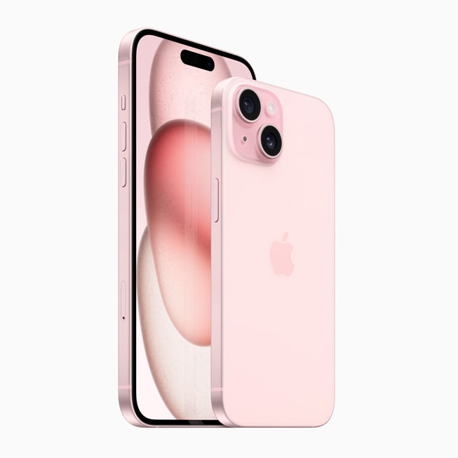La gamme iPhone 15 dans la finition rose.