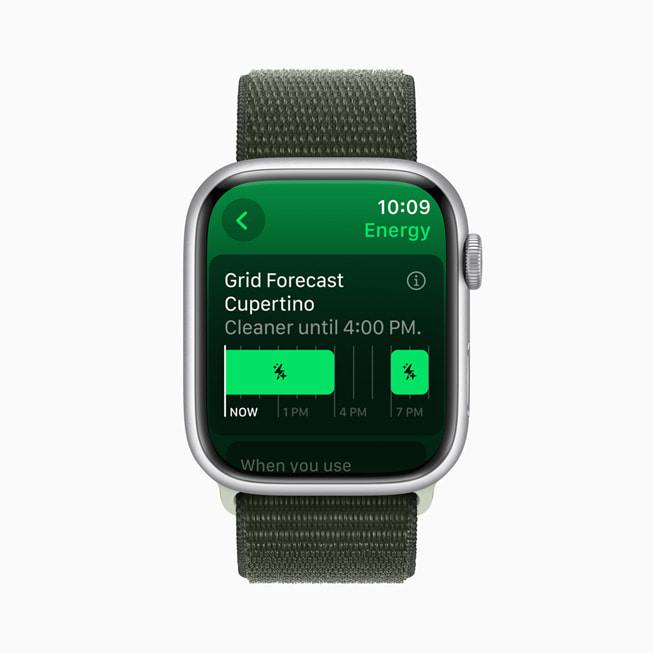 Nová funkce Grid Forecast na hodinkách Apple Watch Series 9.