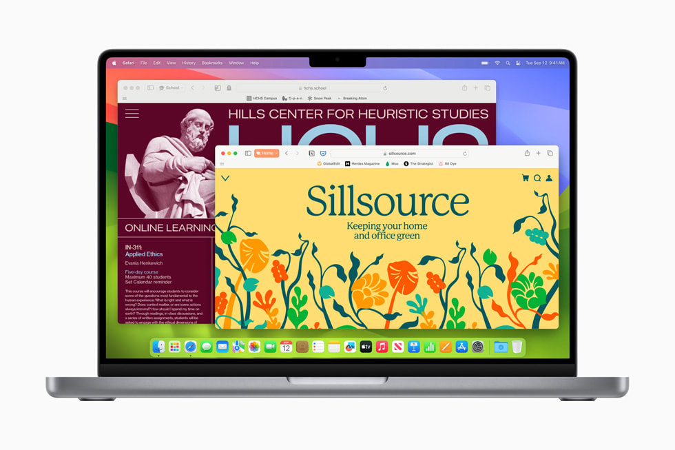 MacBook Pro menampilkan dua profil: satu berlabel Sekolah dan yang satu lagi berlabel Rumah.