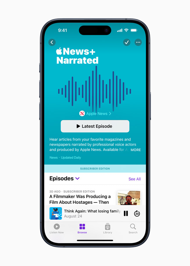 Visuel de l’émission Apple News+ Narrated sur Apple Podcasts.