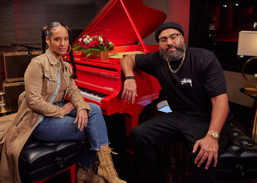 Artwork for The Ebro Show on Apple Music. Image shows host Ebro Darden with musician Alicia Keys.