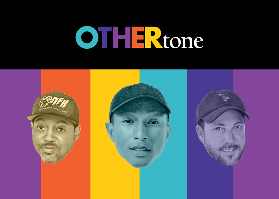 Gambar acara OTHERtone Pharrell, Scott, dan Fam-Lay di Apple Music.