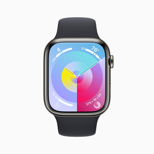Apple Watch Series 9 顯示「調色盤」錶面。