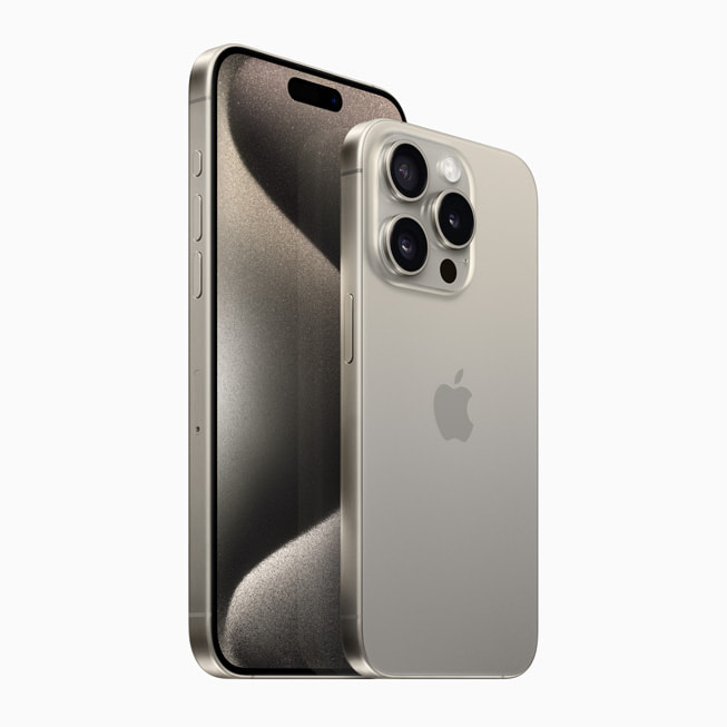 圖片顯示原色鈦金屬 iPhone 15 Pro 系列。