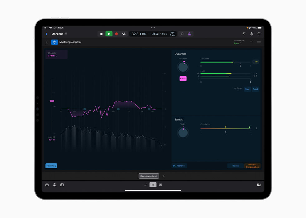 Mastering Assistant ditampilkan di Logic Pro untuk iPad.