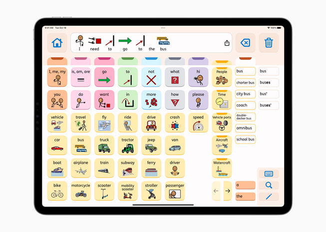 《Proloquo》app 顯示於 iPad Pro 上。