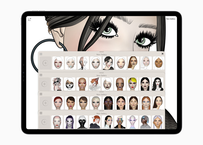 Aplikacja Prêt-à-Makeup pokazana na iPadzie Pro. 
