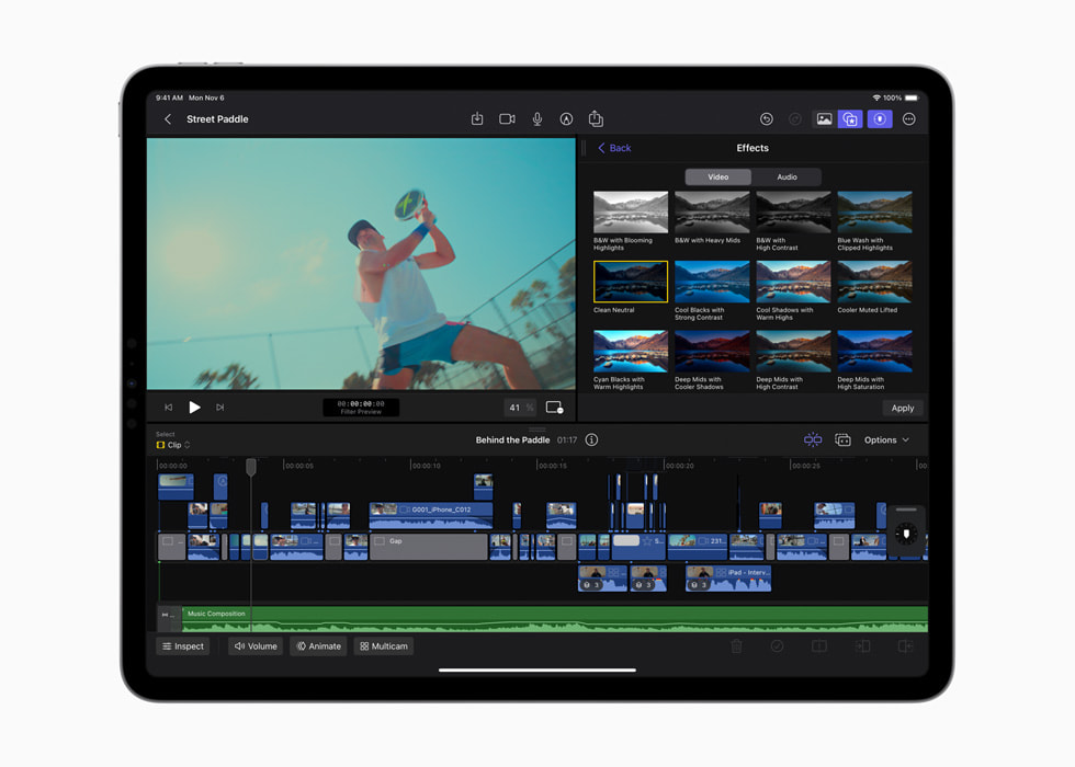 Nabídka šablon pro úpravu barev videa při práci v softwaru Final Cut Pro for iPad