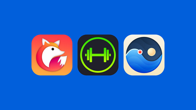 Logotipos dos apps Planny, SmartGym e Tide Guide. 