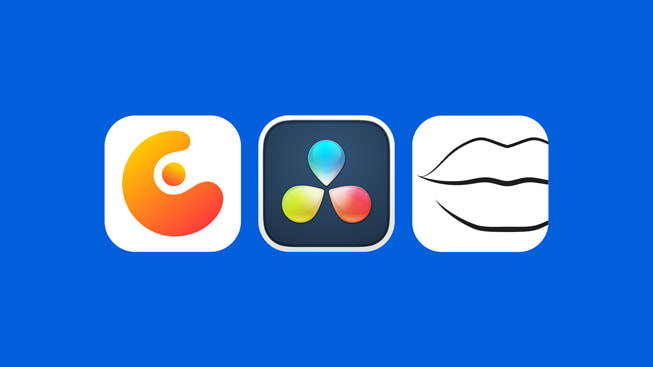 Logotipos dos apps Concepts, DaVinci Resolve e Prêt-à-Makeup.