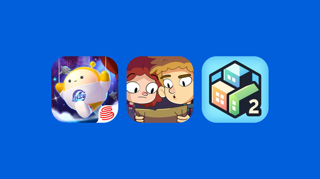 Logotipos dos apps Eggy Party, Lost in Play e Pocket City: Cidade de Bolso 2.