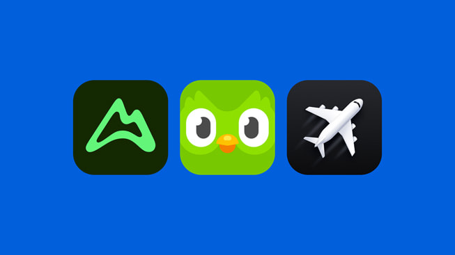 Applogoene til AllTrails, Duolingo og Flighty.