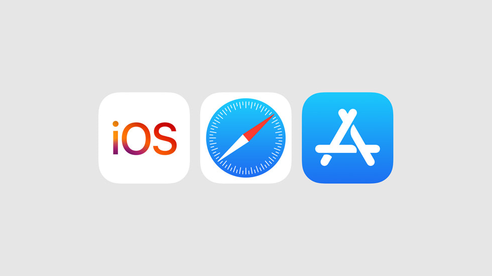Ikony symbolizujące iOS, Safari i App Store.