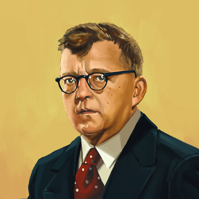 A portrait of composer Dmitri Shostakovich from Apple Music Classical.