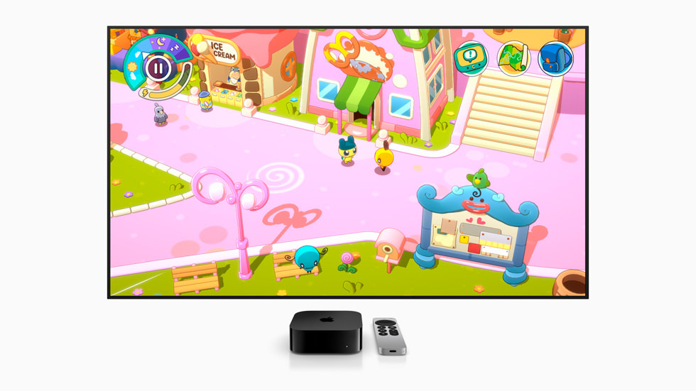 Hình ảnh tĩnh từ trò chơi Tamagotchi Adventure Kingdom trên Apple TV. 