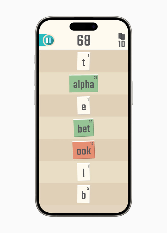 Hình ảnh tĩnh từ trò chơi Words in Progress trên iPhone 15 Pro. 