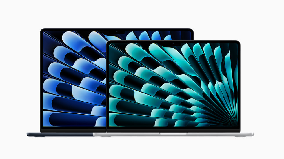 İki yeni MacBook Air aygıtında renkli grafikler gösteriliyor.