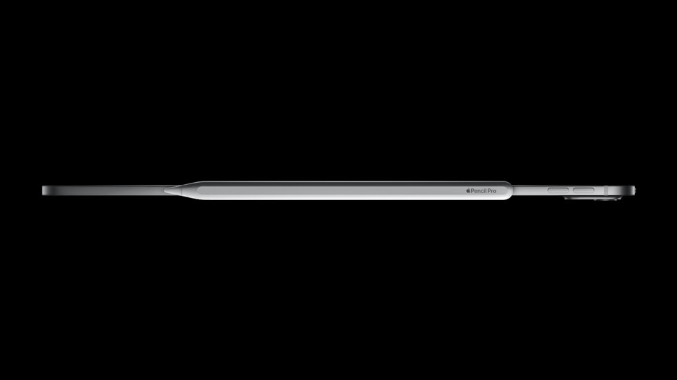 Apple Pencil Pro připnutý k novému iPadu Pro.