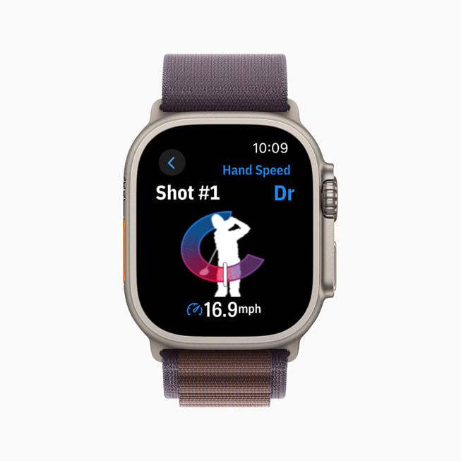 La fonctionnalité Hand Speed de Golfshot s’affiche à l’écran d’Apple Watch.